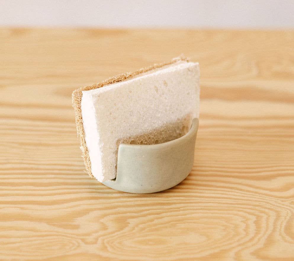 Dove Sponge Holder - Muted Greenish-Gray Glaze