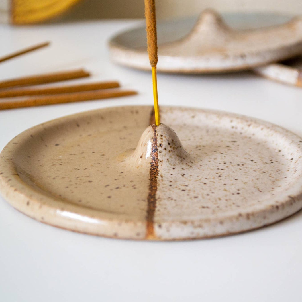 Ceramic Incense Holder - Beige and White Color Block