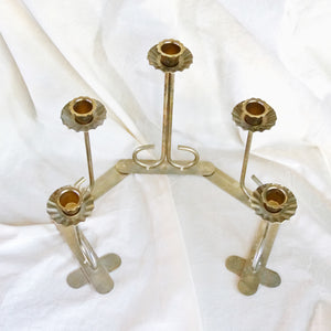 Vintage MCM 5 Folding Brass Candlestick Holder