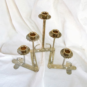 Vintage MCM 5 Folding Brass Candlestick Holder