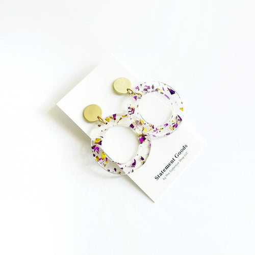 Gatsby Modern Resin Gold and Purple Flake Earrings