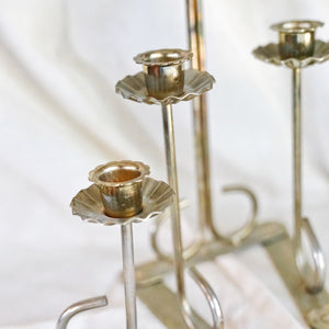 Vintage MCM 5 Folding Brass Candlestick Holder