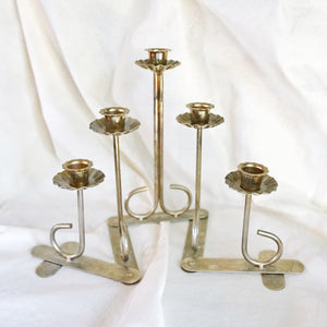 Vintage MCM 5 Folding Brass Candlestick Holder