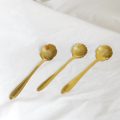 Engraved Gold Stainless Steel Flower Spoon