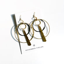Nicole Double Hoops Earrings with Textured Long Charm - Raw Brass Dangle Earrings