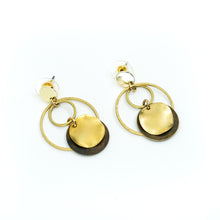 Alex Circular Gold Plated, Antique and Raw Brass Dangle Earrings