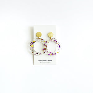 Gatsby Modern Resin Gold and Purple Flake Earrings