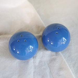 Vintage Round Blue Set of Salt and Pepper Shakers