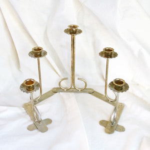 Vintage MCM 5 Folding Brass Candlestick Holder