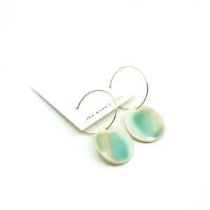 Small Camden - Modern Circle Porcelain Hoop Earrings - Sea Glass/Green
