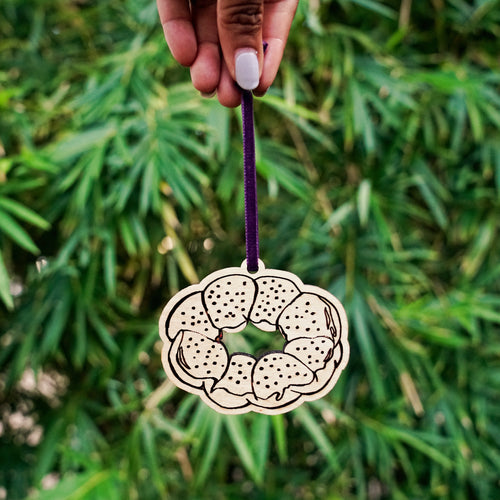 Mardi Gras King Cake Wood Ornament