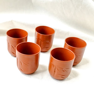 Vintage Set of 5 Red Clay Sake Cups