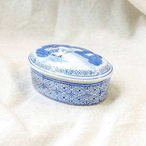 Vintage Small Blue and White Lidded Asian Container No. 1
