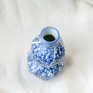 Small Vintage Blue and White Swirl Japanese Vase
