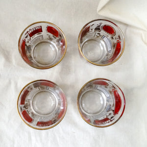 Vintage Mid-Century Modern - Gold and Red Bacardi Glasses - Set of 4