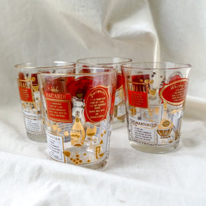 Vintage Mid-Century Modern - Gold and Red Bacardi Glasses - Set of 4