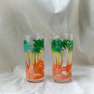 Vintage Set of 2 Tropical Palms Glasses