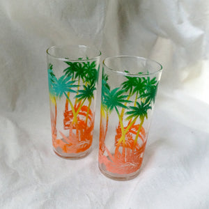 Vintage Set of 2 Tropical Palms Glasses