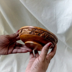 Small Wooden Carved Scene Bowl