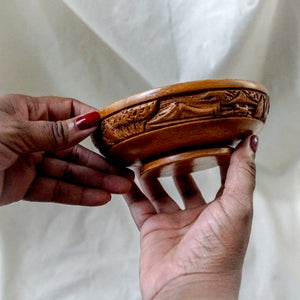 Small Wooden Carved Scene Bowl