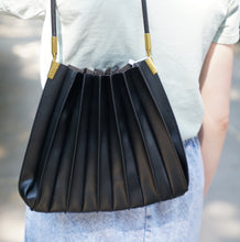 Carrie Pleated Vegan Shoulder Bag in Black