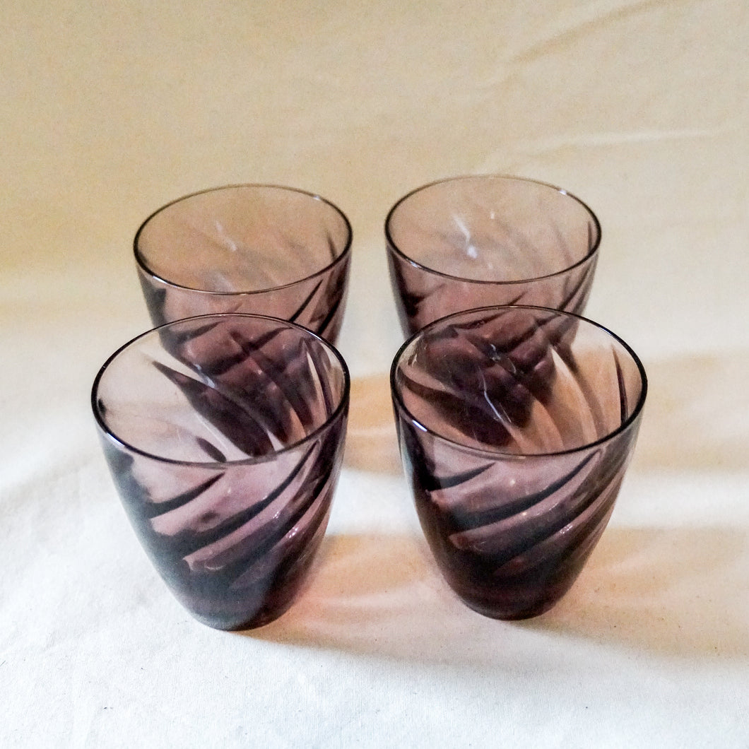 Set of 4 - Vintage Amethyst Swirl Tumbler Glasses