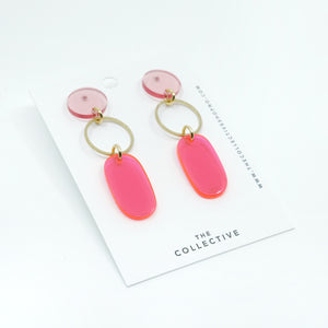 Solange - Pink and Deep RedTransparent Resin Dangle Earrings