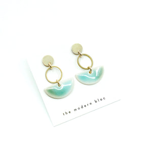 Hayden - Modern Crescent Porcelain Earrings - Green/Sea Glass