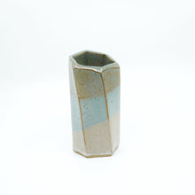 Short Hexagon Tube Vase 045 - Amber, Blue and White Glaze