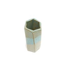 Short Hexagon Tube Vase 045 - Amber, Blue and White Glaze
