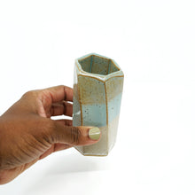 Short Hexagon Tube Vase 045 - Amber, Blue and White Glaze