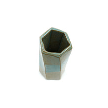 Short Hexagon Tube Vase 045 - Amber, Blue and White Glaze