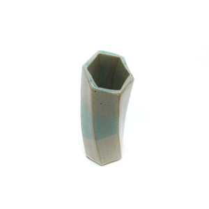 Medium Hexagon Tube Vase 047 -  Sandy Green and Cream