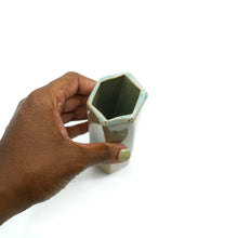 Medium Hexagon Tube Vase 047 -  Sandy Green and Cream