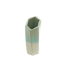 Medium Hexagon Tube Vase 048 -  Sandy Green and Cream