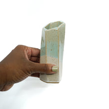 Medium Hexagon Tube Vase 048 -  Sandy Green and Cream