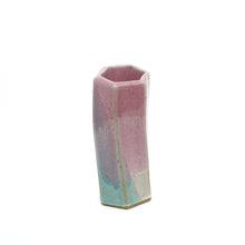 Medium Hexagon Tube Vase 055 - Pink, Aqua, and Cream Glaze