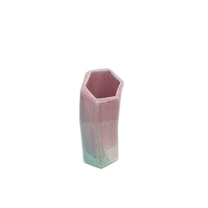 Medium Hexagon Tube Vase 055 - Pink, Aqua, and Cream Glaze