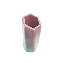 Medium Hexagon Tube Vase 055 - Pink, Aqua, and Cream Glaze