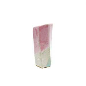 Medium Hexagon Tube Vase 055 - Pink, Aqua, and Cream Glaze