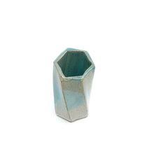 Short Hexagon Tube Vase 057 - Amber, Blue and White Glaze
