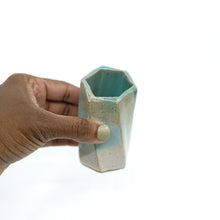 Short Hexagon Tube Vase 057 - Amber, Blue and White Glaze