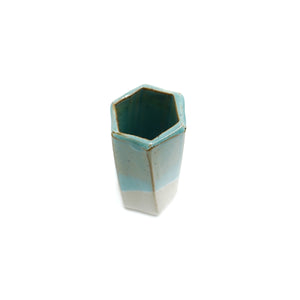 Short Hexagon Tube Vase 058 - Amber, Blue and White Glaze