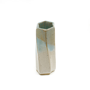 Medium Hexagon Tube Vase 059 - Amber, Blue and White Glaze
