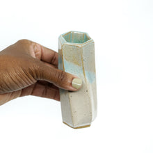 Medium Hexagon Tube Vase 059 - Amber, Blue and White Glaze