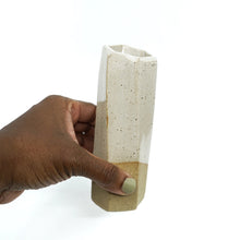 Medium Hexagon Tube Vase 064 -  Cream Glaze and Natural