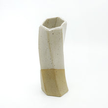 Medium Hexagon Tube Vase 067 -  Cream White Glaze and Natural