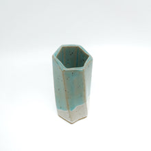 Short Hexagon Tube Vase 069 - Sea Foam Green White Glaze