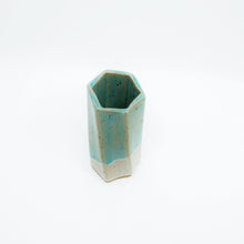 Short Hexagon Tube Vase 069 - Sea Foam Green White Glaze