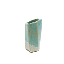 Short Hexagon Tube Vase 069 - Sea Foam Green White Glaze